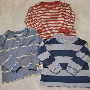 Carter's Kids Long Sleeve Tees - Red and Blue Stripes